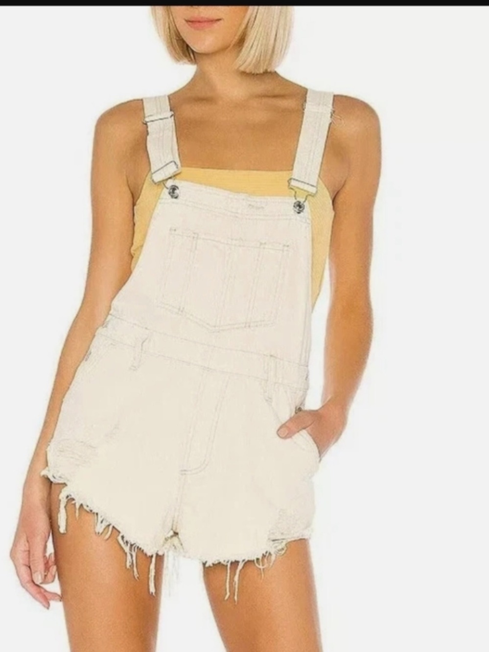 Free People We The Free Cream June Denim Short Overalls